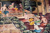 Bangkok Wat Pho, mural paintings of the vhian of the Reclining Buddha. 